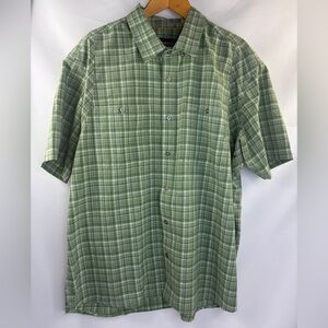 Orvis Outdoor Tech Chambray Green Plaid Short Sleeve Active Fit Men's XL Shirt